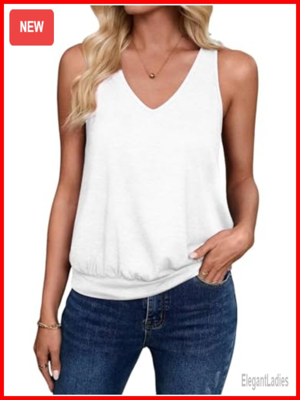 Women's Sleeveless V-Neck Loose Fit Tank Top Casual Beach Vacation Knit Top
